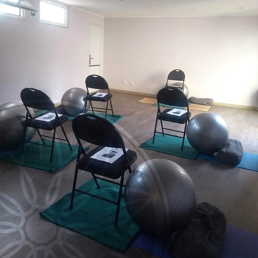 Sala con silla y balón de ejercicios