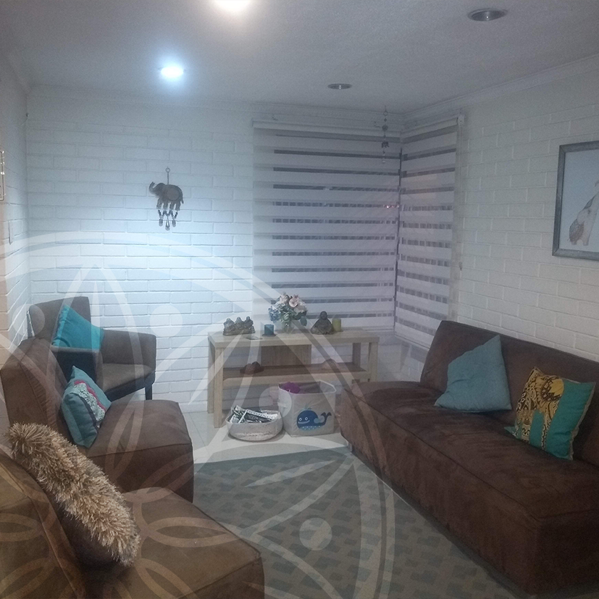Sala de estar con muebles café